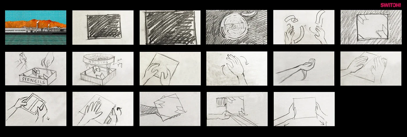 The Story of Bharat for Bharat Floorings and Tiles — brand film storyboard drawings