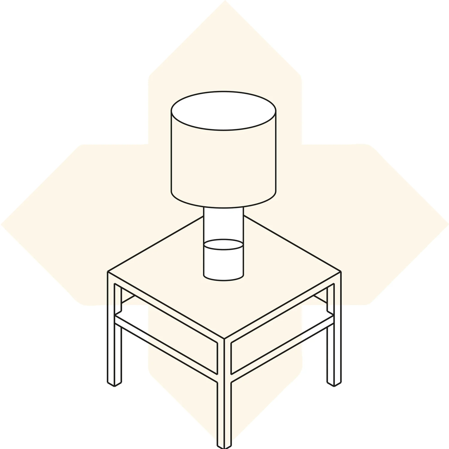 BFT Home illustrated product reveal with beige pattern featuring table lamp