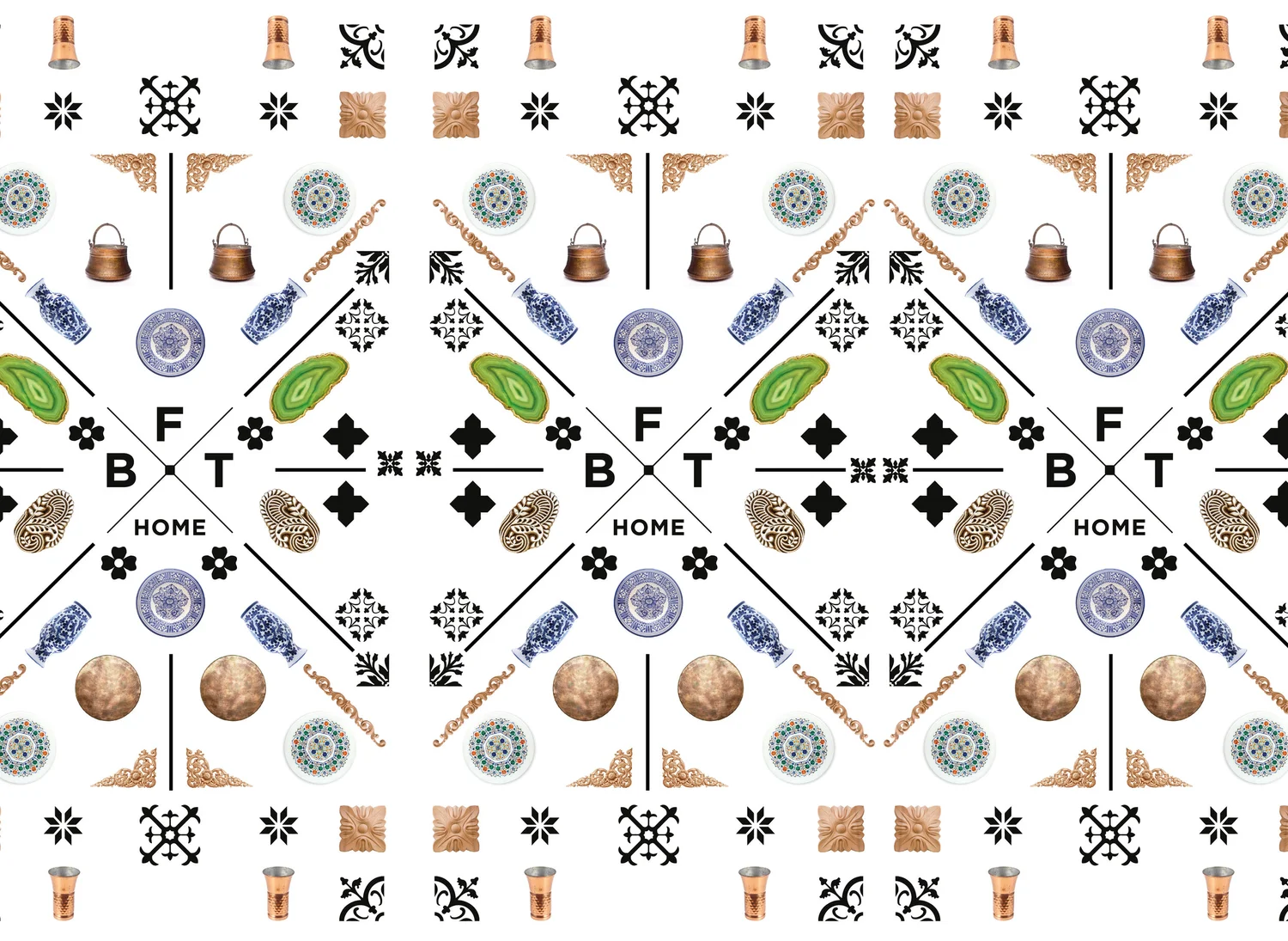 BFT Home pattern tessellation with various product elements and branding