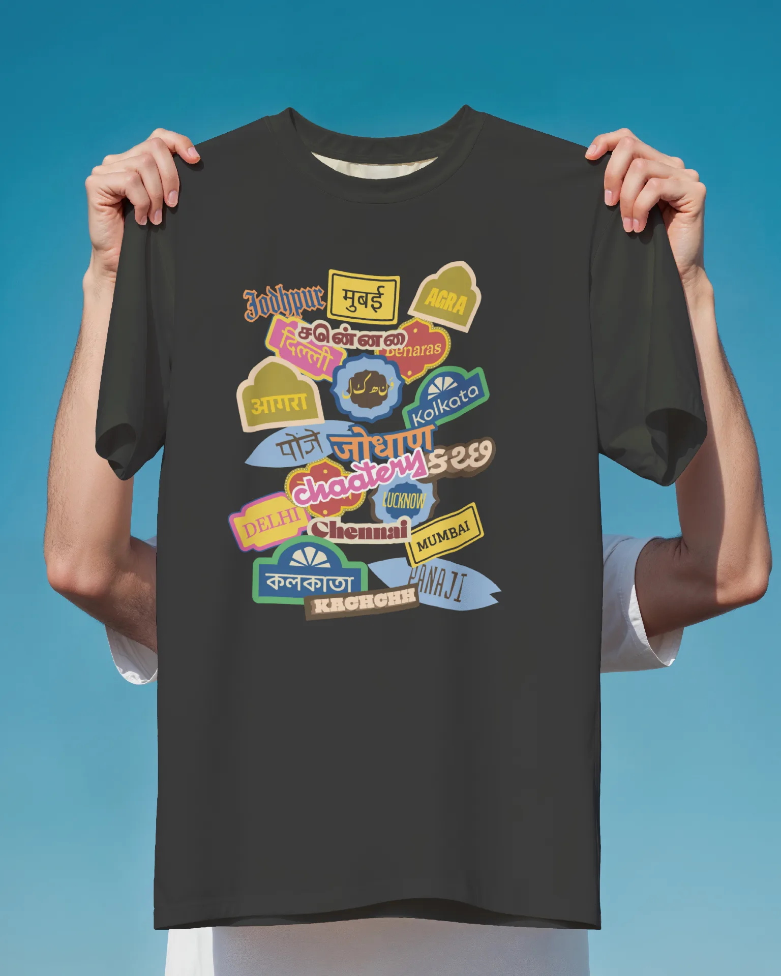 CHAATERY - Branded t-shirt showcasing Indian city names with playful typography