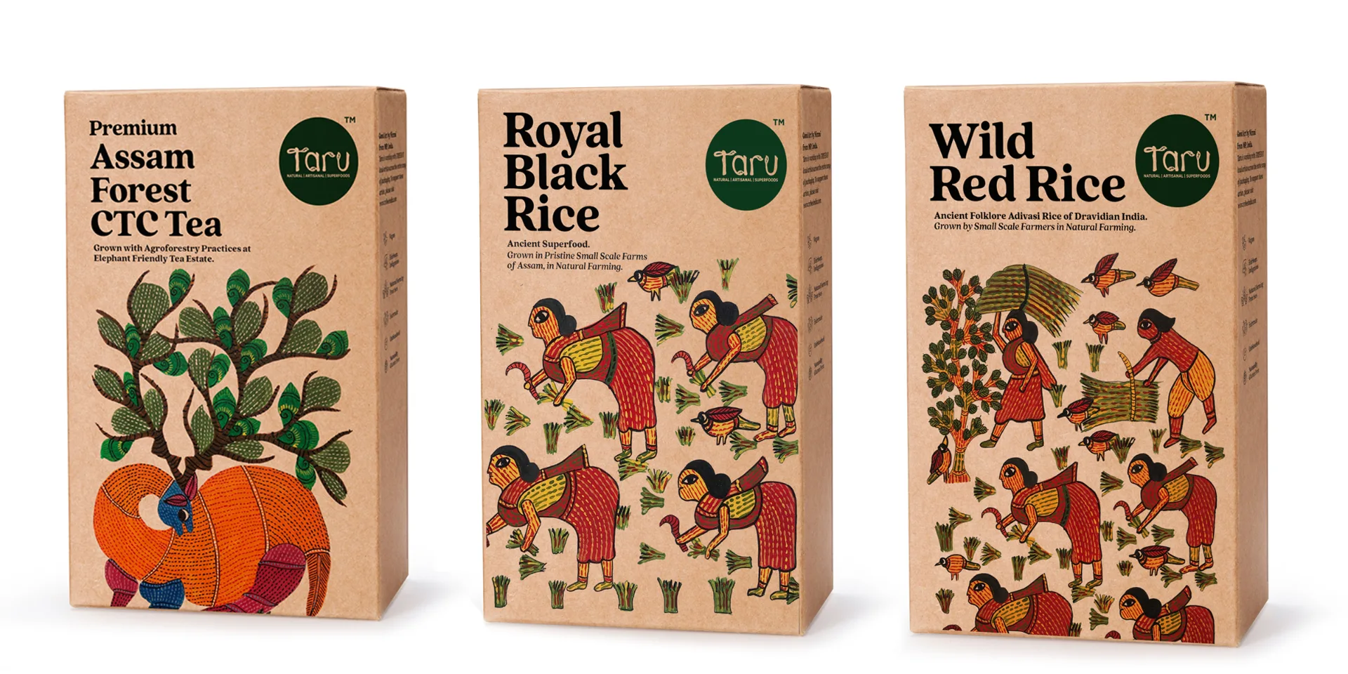 TARU NATURALS - Packaging for a grassroots collective of 10,000+ small-scale farmers across India.