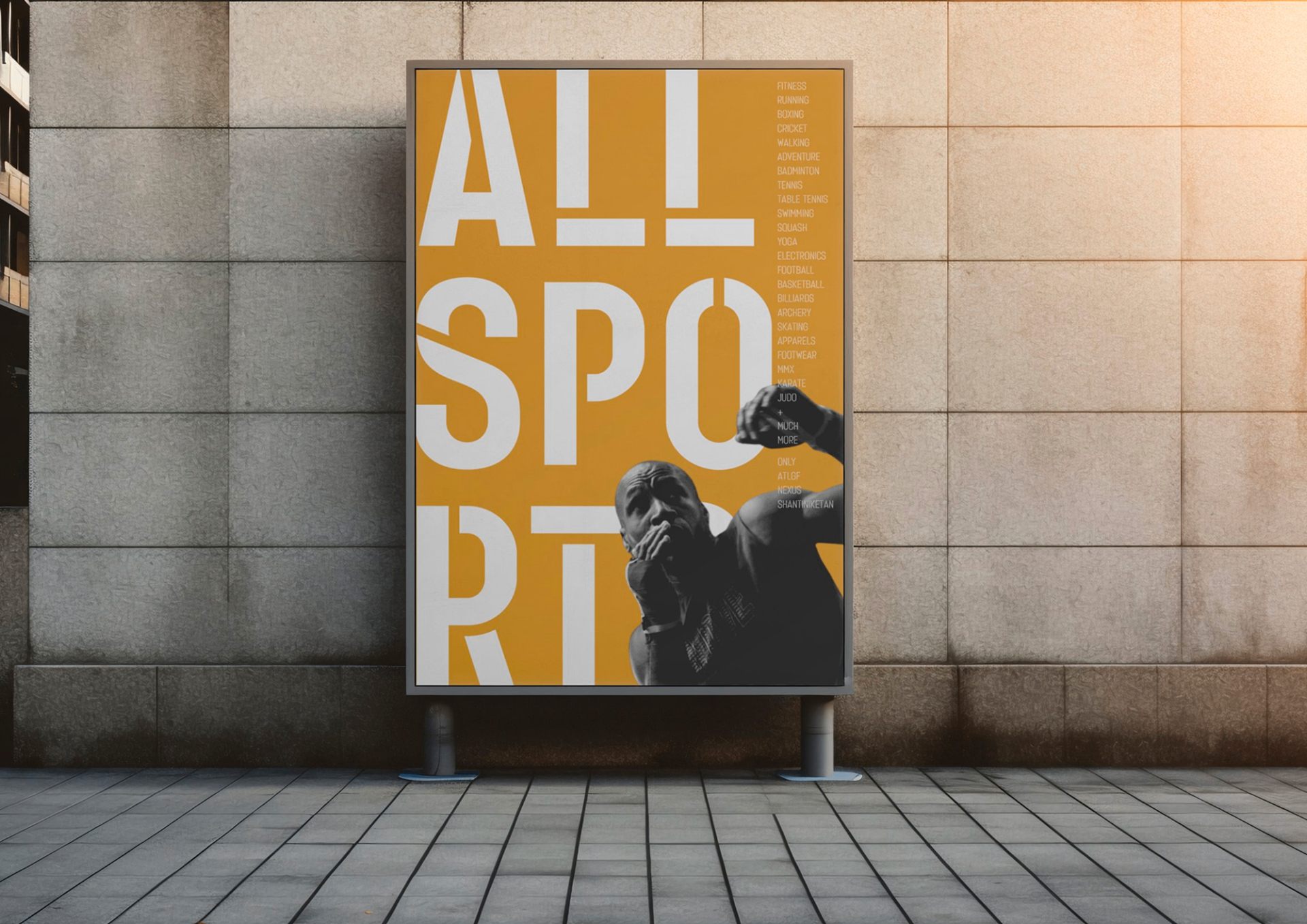 ALL SPORTS - Orange outdoor poster on street wall featuring basketball player