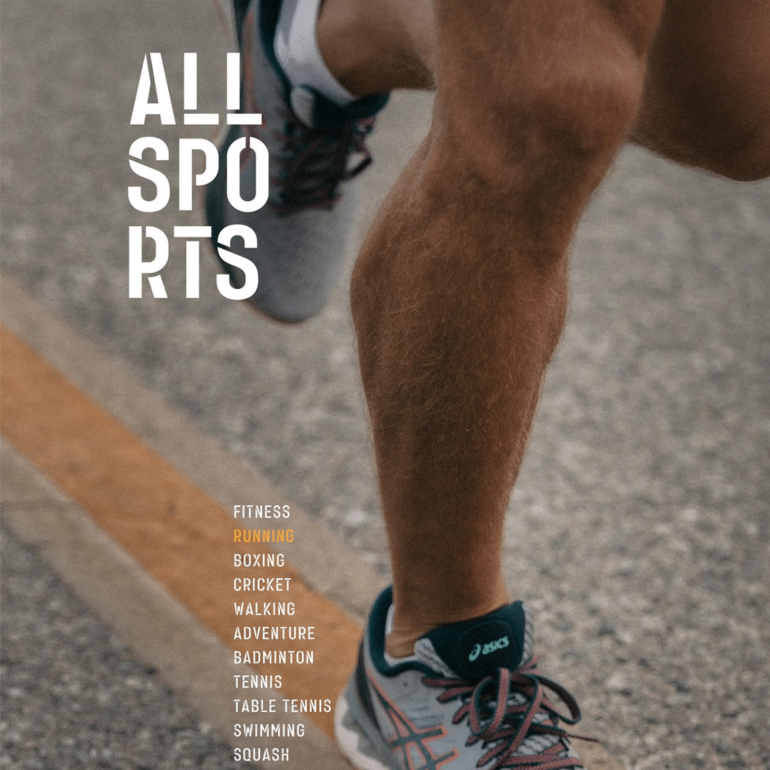 ALL SPORTS - Running poster featuring athlete's legs in motion with sports categories